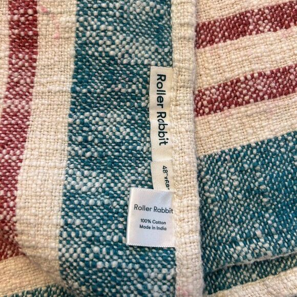 Roller Rabbit Throw Blanket 48" x 68" Woven Tasseled Beach Couch Sofa Striped - Picture 11 of 11